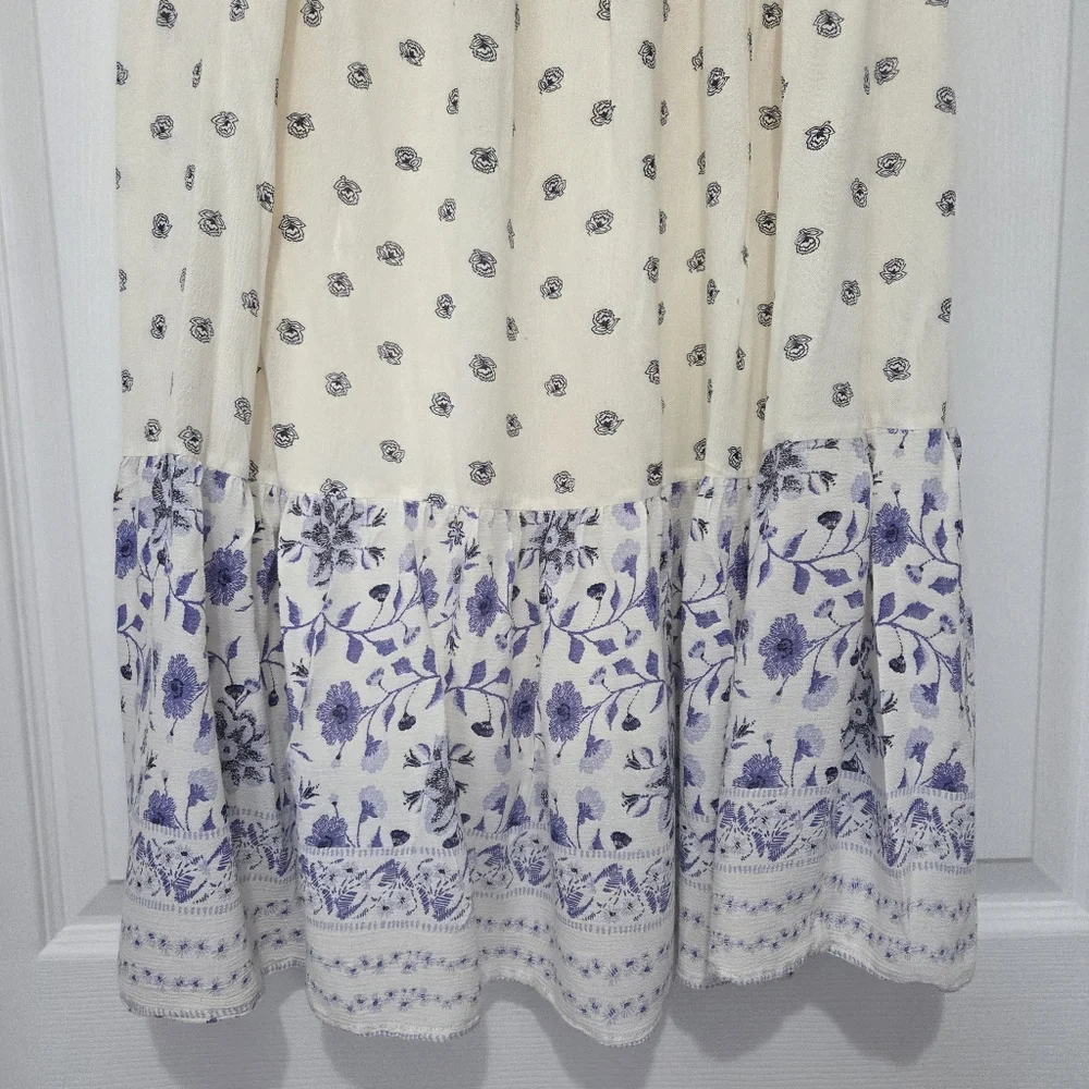 Old Navy San Francisco Cream Blue Floral Smocked Pull on Midi Skirt Size XS Boho - Picture 6 of 10